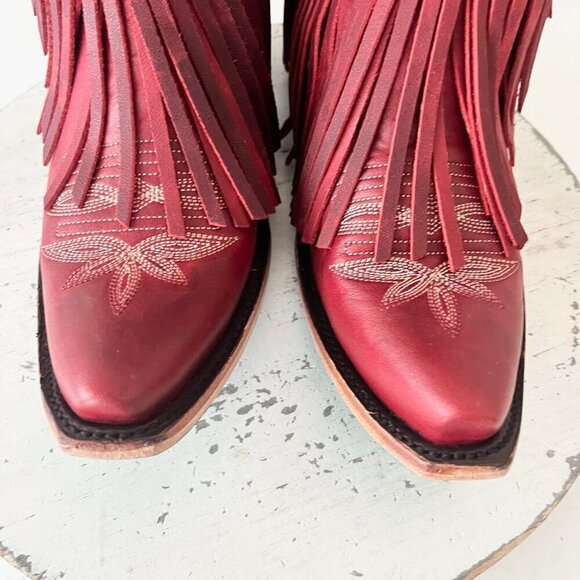 Lane SENITA FALLS Womens Cowboy Bootie 8.5 Red Fringe Western Cowgirl Boots - Picture 6 of 11